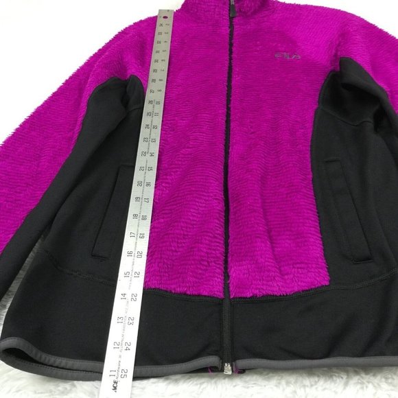 Fila Sport Womens Jacket Fleece Faux Fur Purple Black Full Zip Pockets Front M - Picture 3 of 12